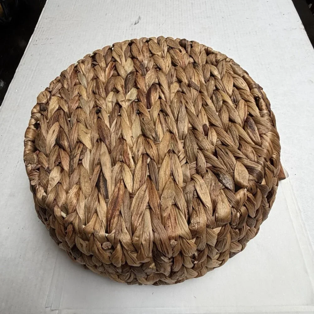 Home Living Decorative Round Woven Basket Wood Handles Desired Farmhouse Cottage